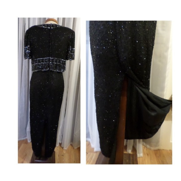 Lady Long Formal Dress Black Silk Beads Sequin PXL - Picture 6 of 8